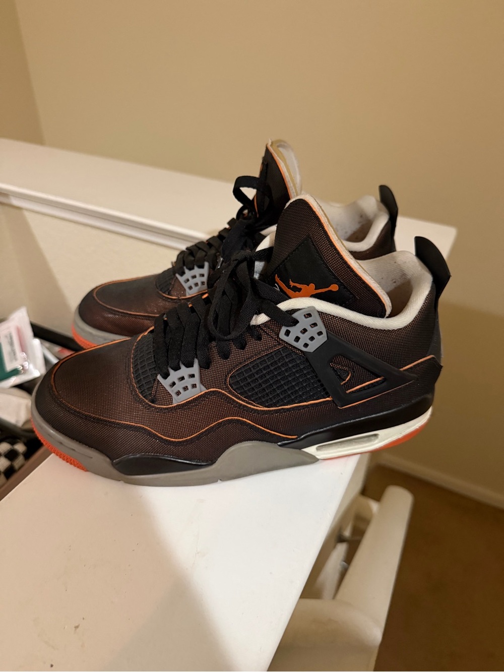 Nike Air Jordan 4 Black Orange Retro Athletic Shoes
